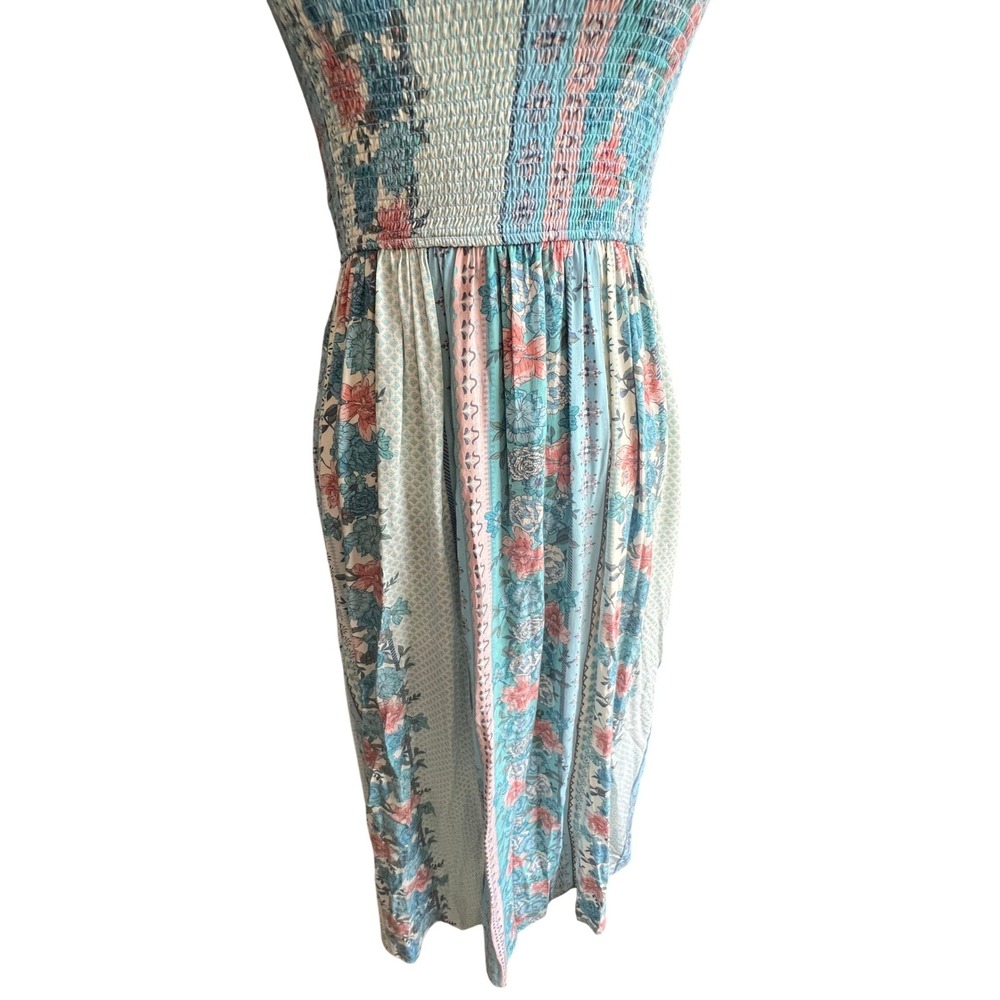 Matilda Jane Floral Patchwork Smocked Midi Dress Blue Pink S Tback boho cottage - Picture 9 of 13